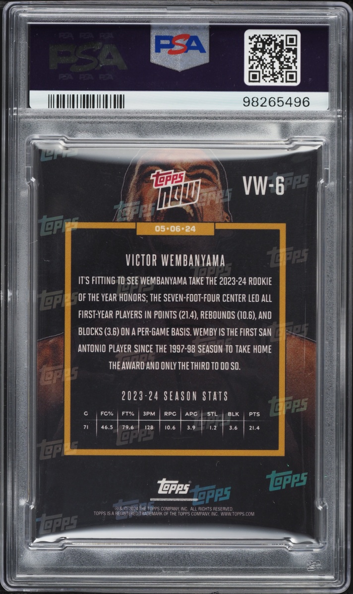 2023 Topps Now Victor Wembanyama ROOKIE #VW-6 PSA 9 MINT