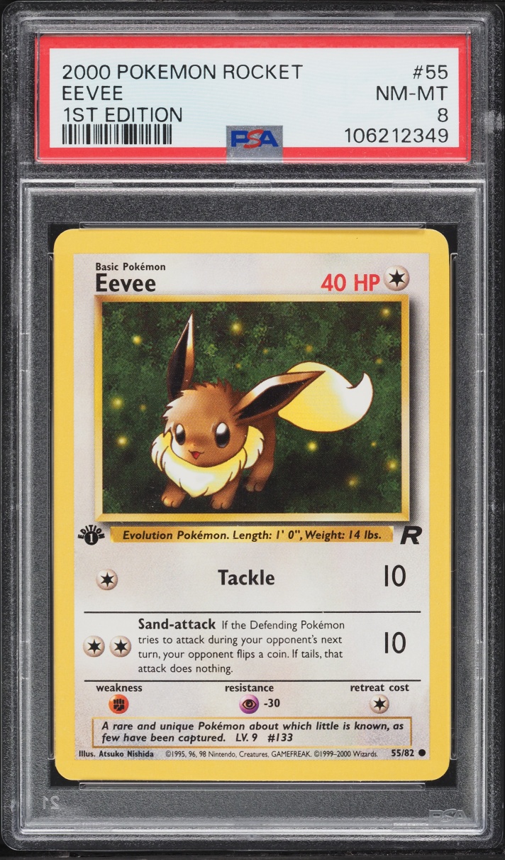 2000 Pokemon Team Rocket 1st Edition Eevee #55 PSA 8 NM-MT