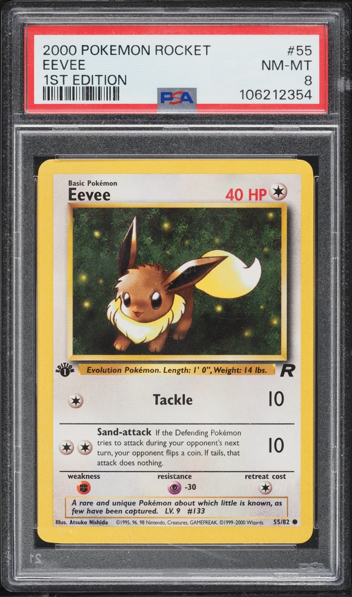 2000 Pokemon Team Rocket 1st Edition Eevee #55 PSA 8 NM-MT