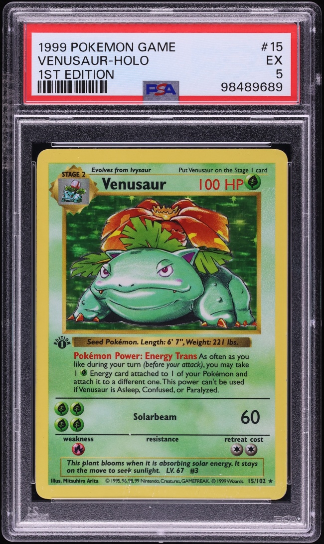 1999 Pokemon Base Set Shadowless 1st Edition Holo Venusaur #15 PSA 5 EX