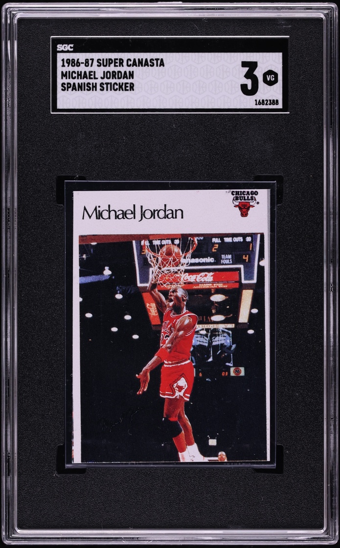 1986 Super Canasta Spanish Sticker Michael Jordan ROOKIE SGC 3 VG