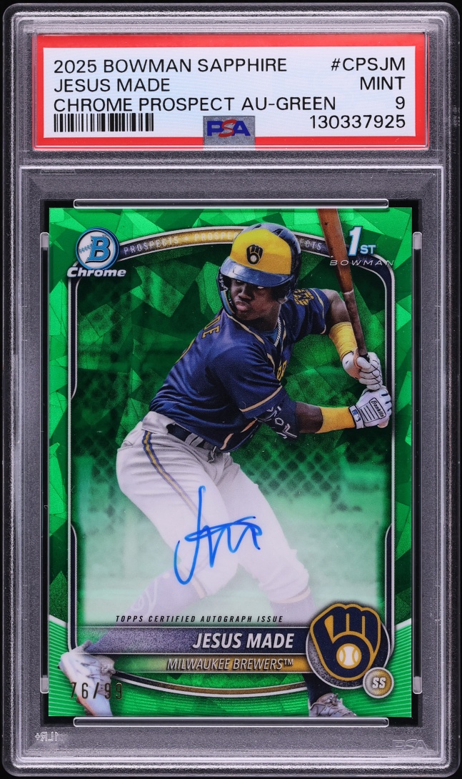 2025 Bowman Chrome Sapphire Edition Green Jesus Made PROSPECT AUTO /99 #CPSJM PSA 9 MINT