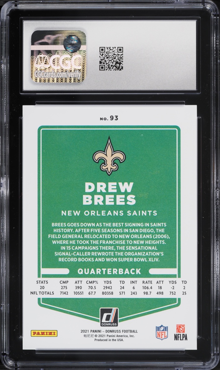 2021 Donruss Variation Press Proof Premium Drew Brees #93 CGC 9 MINT