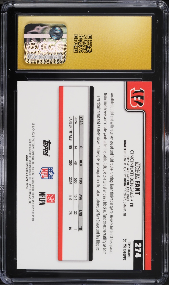 2025 Topps Chrome Blue Wave Refractor Noah Fant /150 #274 CGC 10 PRISTINE