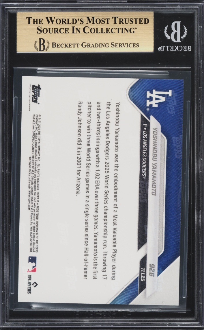 2025 Topps Now Yoshinobu Yamamoto #926 BGS 9.5 GEM MINT
