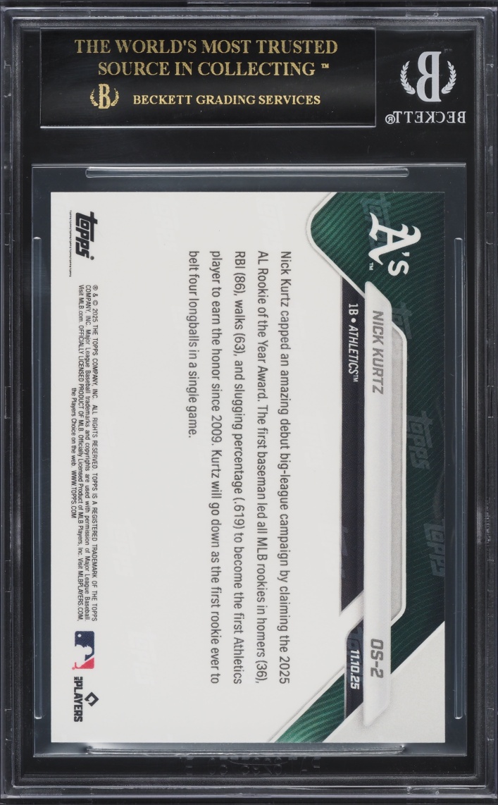 2025 Topps Now Offseason Nick Kurtz ROOKIE #OS2 BGS 10 BLACK LABEL