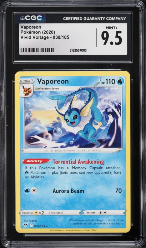 2020 Pokemon Sword & Shield Vivid Voltage Vaporeon #030 CGC 9.5 MINT+