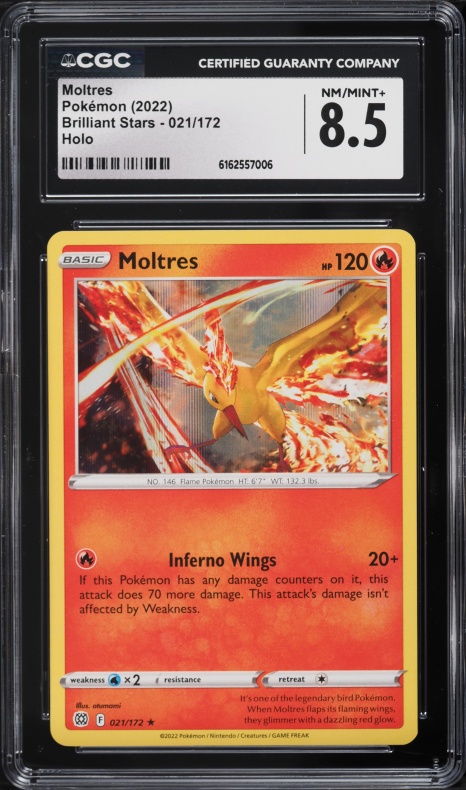 2022 Pokemon Sword & Shield Brilliant Stars Holo Moltres #21 CGC 8.5 NM-MT+