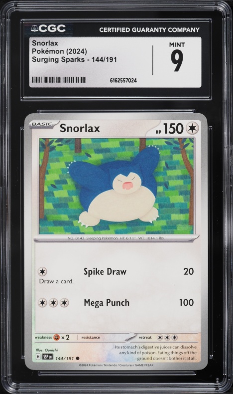 2024 Pokemon Scarlet & Violet Surging Sparks Snorlax #144 CGC 9 MINT