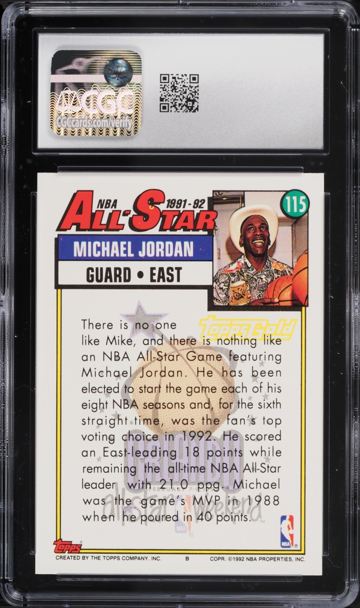 1992 Topps Gold Michael Jordan ALL-STAR #115 CGC 10 GEM MINT