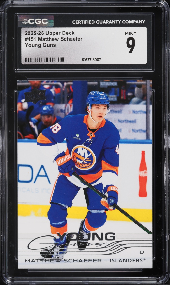 2025 Upper Deck Young Guns Matthew Schaefer ROOKIE #451 CGC 9 MINT
