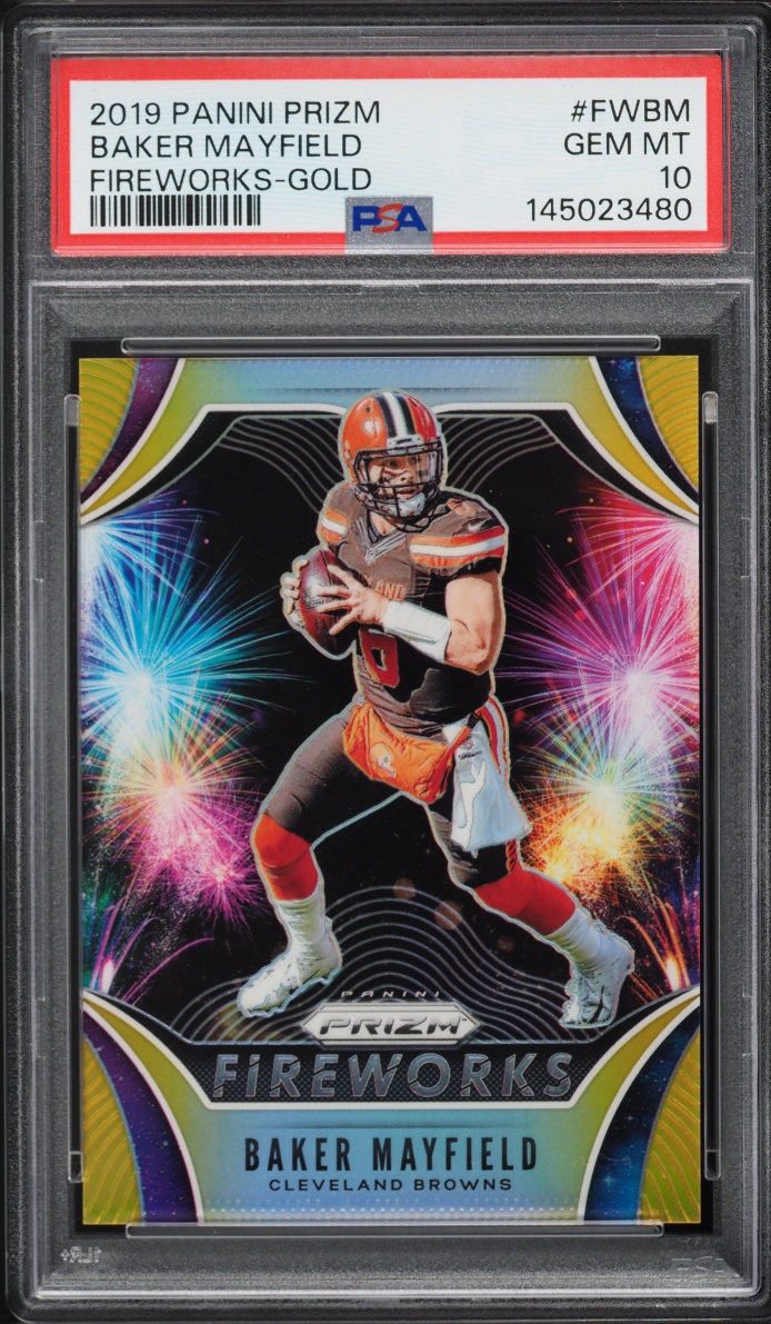 2019 Panini Prizm Fireworks Gold Baker Mayfield 1/10 #FW-BM PSA 10 GEM MINT