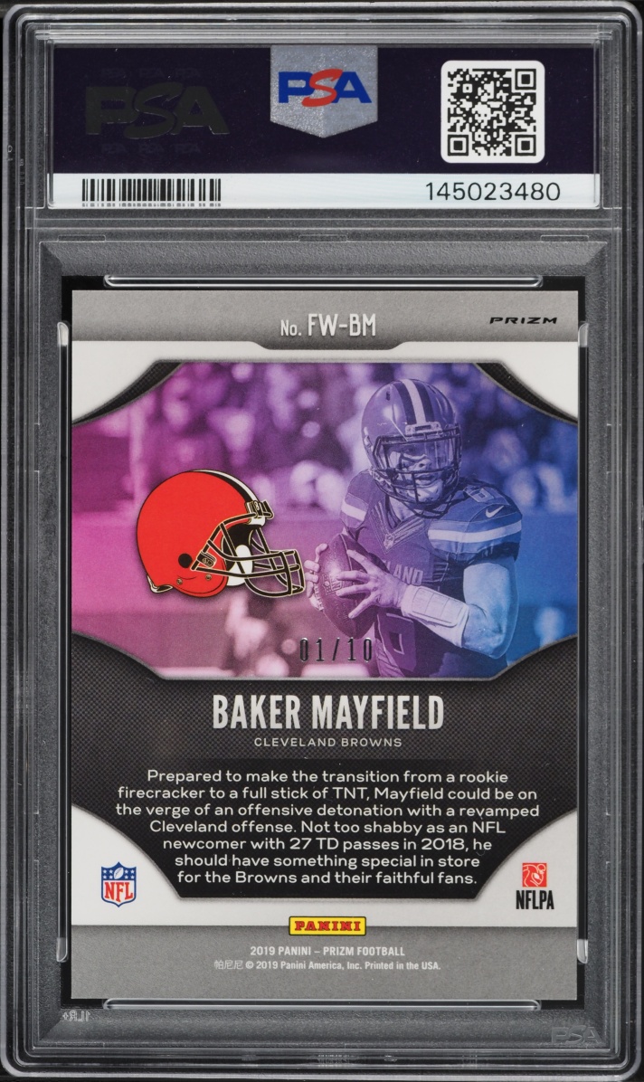2019 Panini Prizm Fireworks Gold Baker Mayfield 1/10 #FW-BM PSA 10 GEM MINT