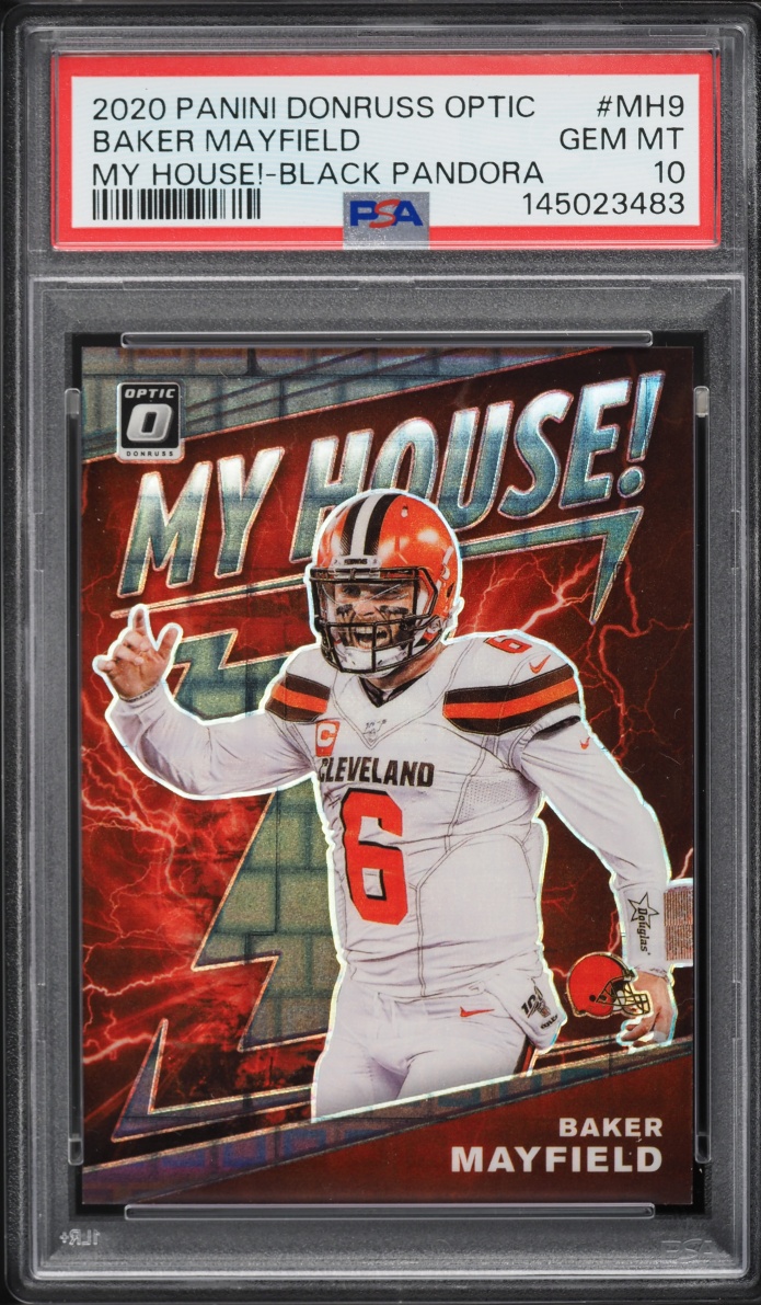 2020 Donruss Optic My House Black Pandora Baker Mayfield 1/25 #MH9 PSA 10 GEM MINT