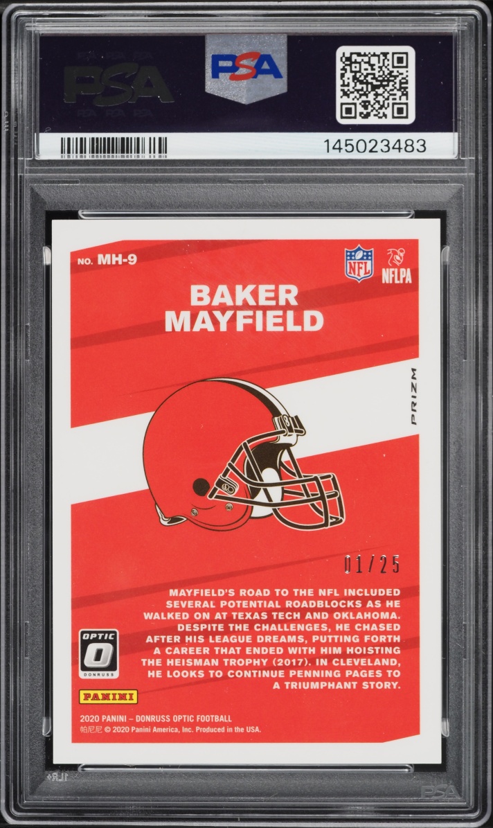 2020 Donruss Optic My House Black Pandora Baker Mayfield 1/25 #MH9 PSA 10 GEM MINT