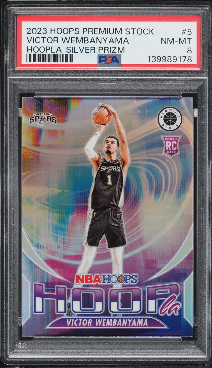 2023 Hoops Premium Stock Hoopla Silver Prizm Victor Wembanyama ROOKIE #5 PSA 8 NM-MT