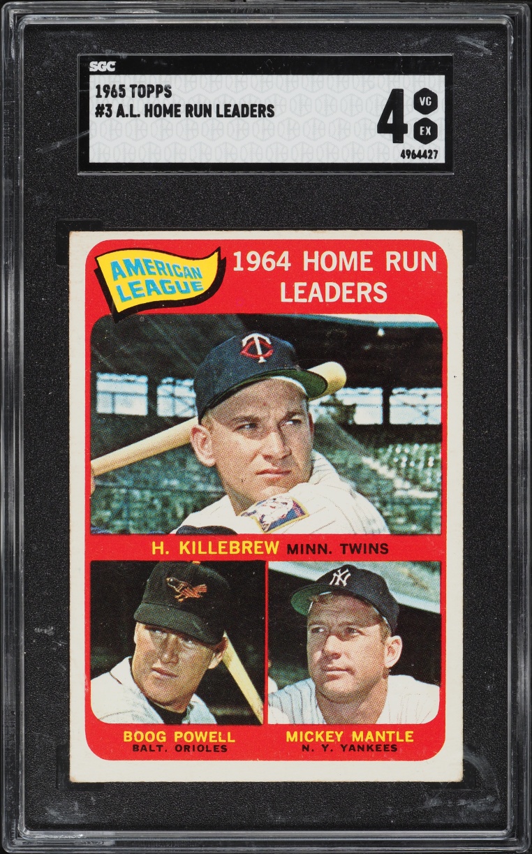 1965 Topps Mickey Mantle Harmon Killebrew Boog Powell AL HOME RUN LEADERS #3 SGC 4 VGEX