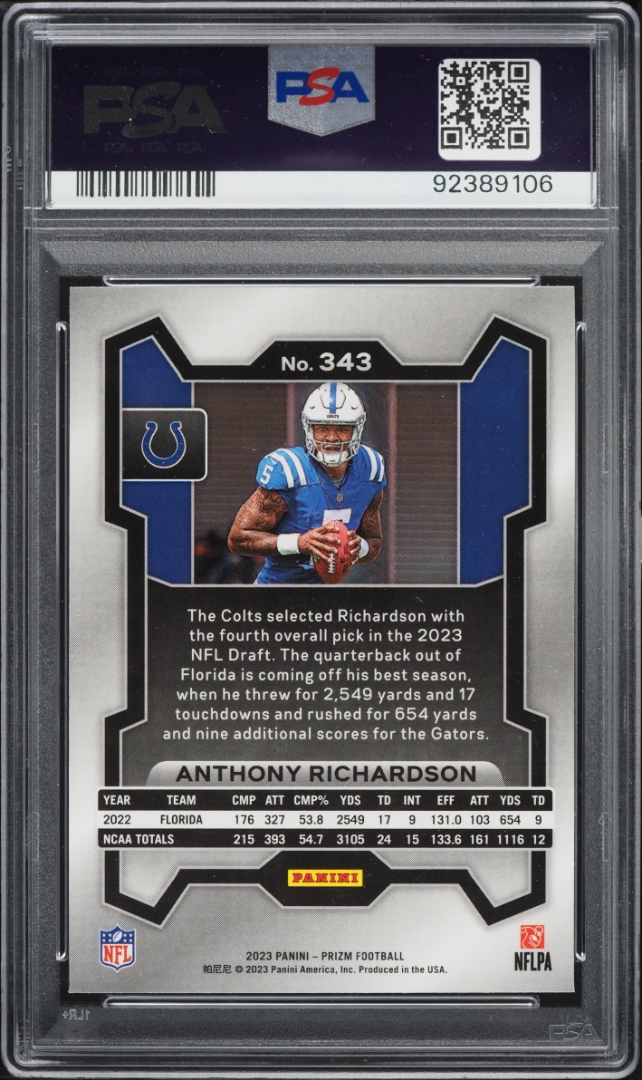 2023 Panini Prizm Anthony Richardson ROOKIE #343 PSA 9 MINT