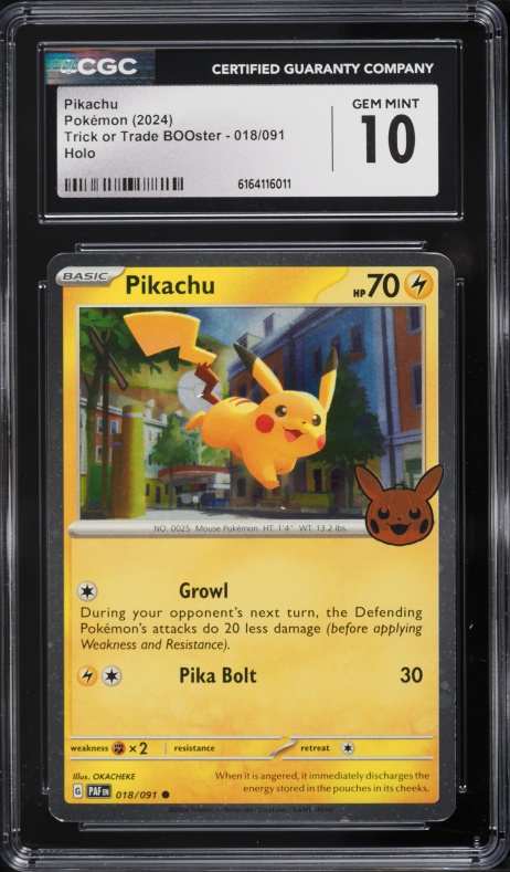 2024 Pokemon SV Paldean Fates Trick Or Trade BOOster Holo Pikachu #18 CGC 10 GEM MINT