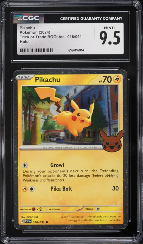 2024 Pokemon SV Paldean Fates Trick Or Trade BOOster Holo Pikachu #18 CGC 9.5 MINT+