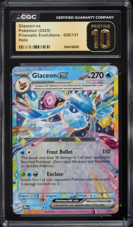 2025 Pokemon Scarlet & Violet Prismatic Evolutions Holo Glaceon EX #26 CGC 10 PRISTINE