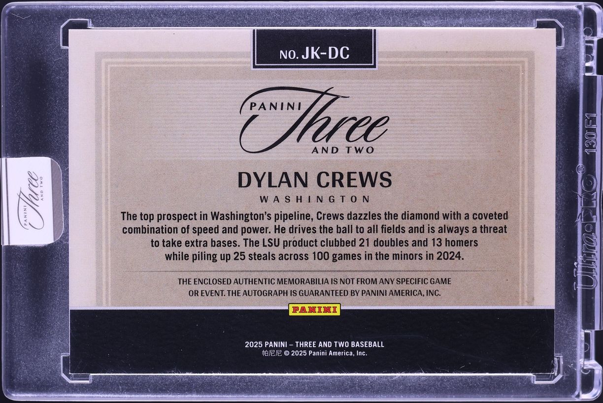 2025 Panini Three And Two Red FOTL Dylan Crews ROOKIE PATCH /6 #JK-DC