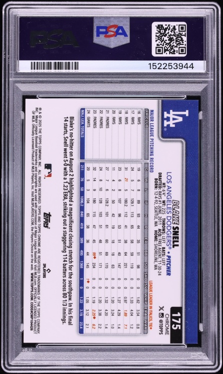 2025 Topps Chrome Black Geometric Blake Snell /10 #175 PSA 9 MINT