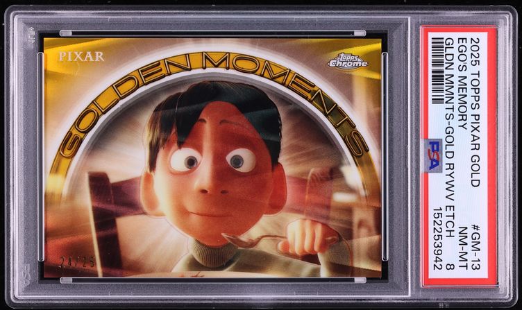2025 Topps Chrome Pixar Golden Moments Gold RayWave Etch Ego's Memory /25 #GM-13 PSA 8 NM-MT