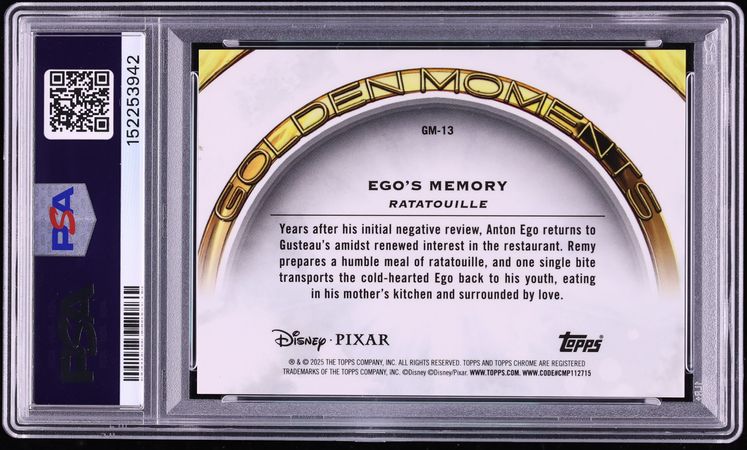 2025 Topps Chrome Pixar Golden Moments Gold RayWave Etch Ego's Memory /25 #GM-13 PSA 8 NM-MT