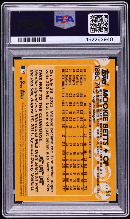 2023 Topps Chrome '88 Silver Pack Gold Refractor Mookie Betts /50 #T88C-74 PSA 9 MINT