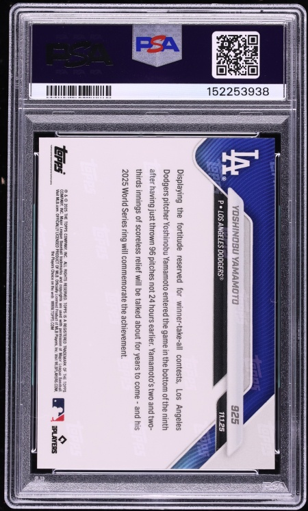 2025 Topps Now Yoshinobu Yamamoto #925 PSA 10 GEM MINT