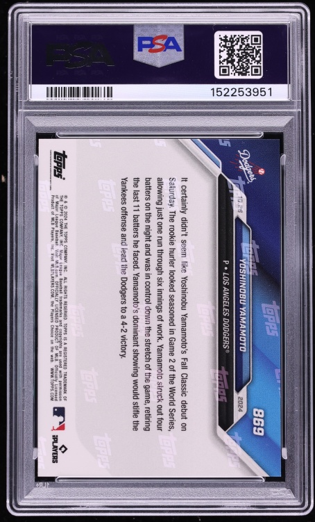 2024 Topps Now Yoshinobu Yamamoto ROOKIE #869 PSA 9 MINT