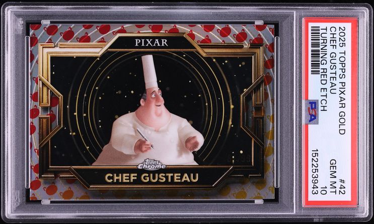 2025 Topps Chrome Pixar Gold Turning Red Etch Chef Gusteau #42 PSA 10 GEM MINT