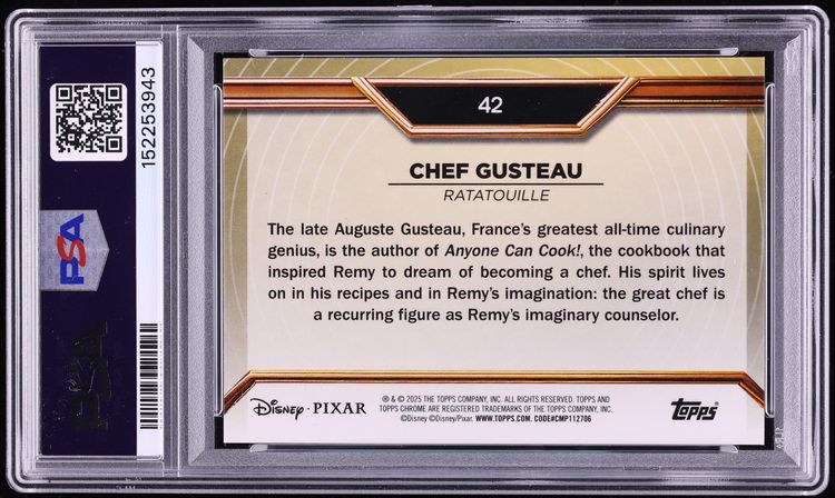 2025 Topps Chrome Pixar Gold Turning Red Etch Chef Gusteau #42 PSA 10 GEM MINT