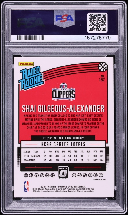 2018 Donruss Optic Hyper Pink Shai Gilgeous-Alexander ROOKIE #162 PSA 10 GEM MINT