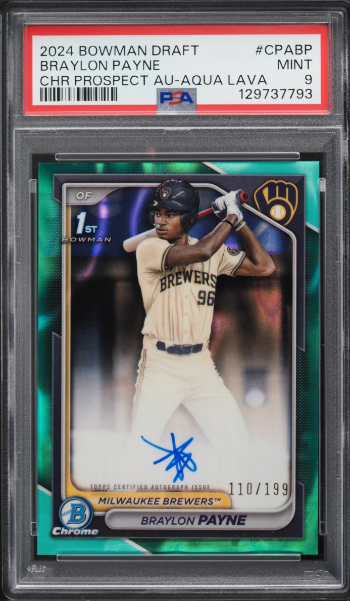 2024 Bowman Draft Chrome Aqua Lava Refractor Braylon Payne PROSPECT AUTO /199 #CPABP PSA 9 MINT