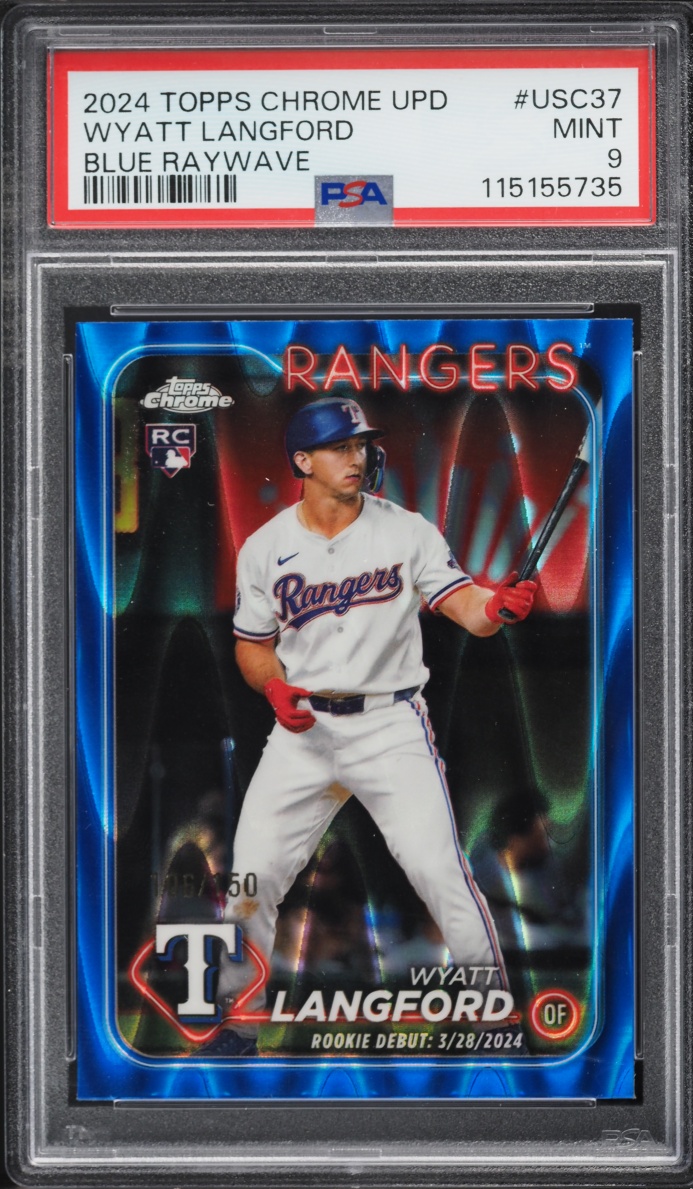 2024 Topps Chrome Update Blue Raywave Wyatt Langford ROOKIE /150 #USC37 PSA 9 MINT