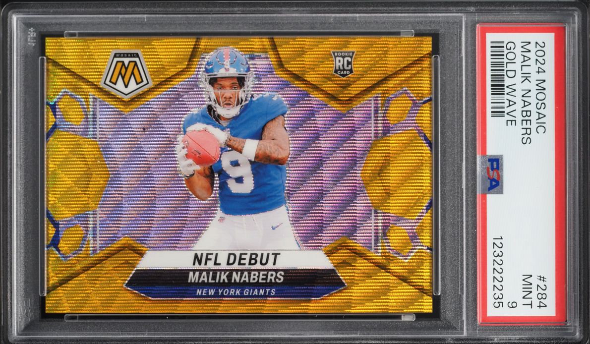 2024 Panini Mosaic Gold Wave Prizm Malik Nabers ROOKIE /17 #284 PSA 9 MINT