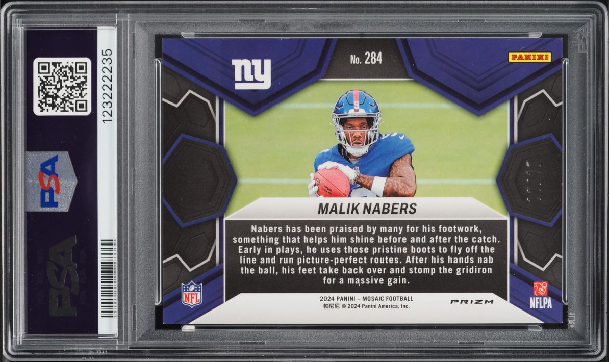 2024 Panini Mosaic Gold Wave Prizm Malik Nabers ROOKIE /17 #284 PSA 9 MINT