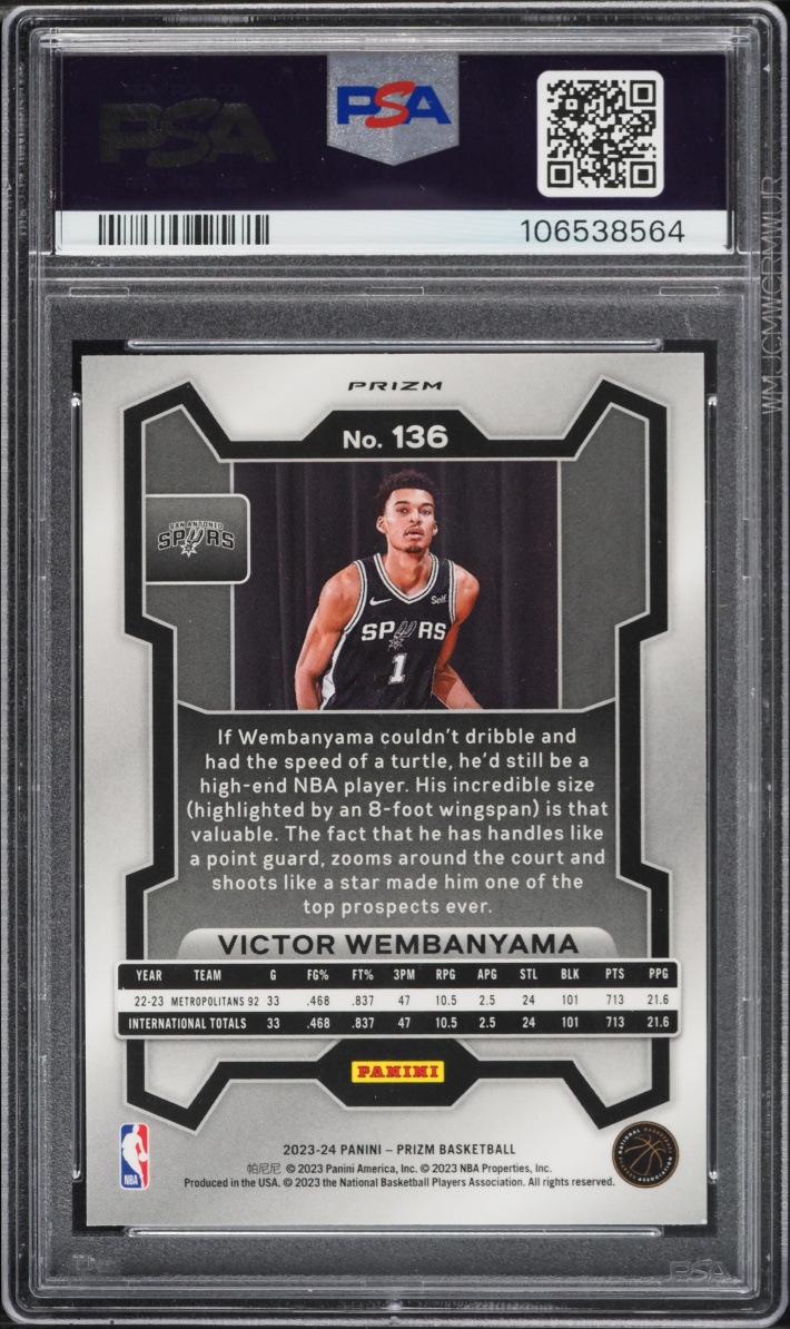 2023 Panini Prizm Red Ice Victor Wembanyama ROOKIE #136 PSA 9 MINT