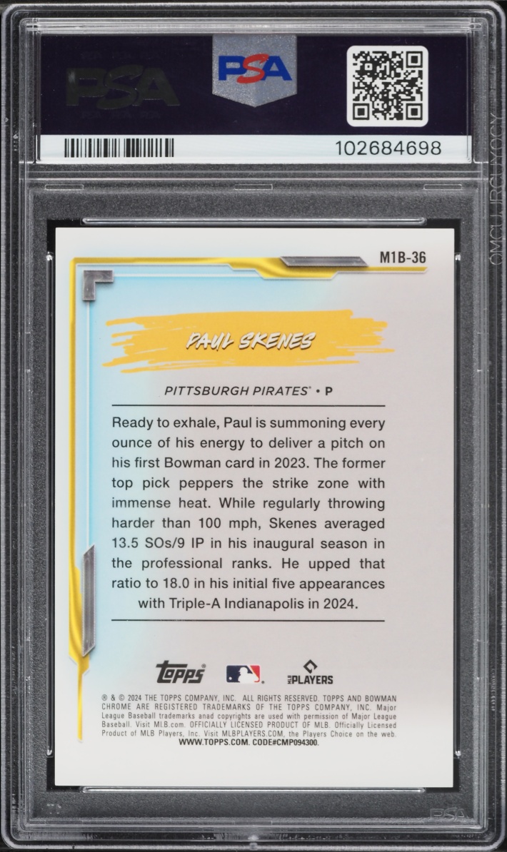 2024 Bowman Chrome Mega Box My 1st Bowman Gold Refractor Paul Skenes ROOKIE /50 #M1B-36 PSA 10
