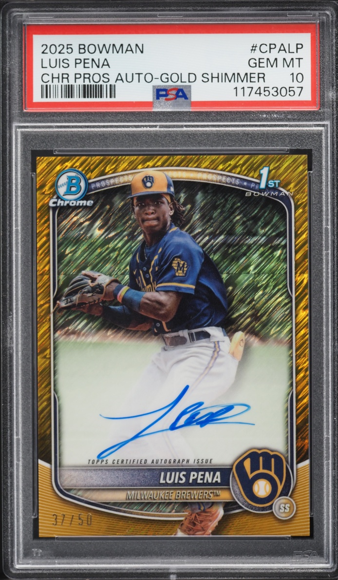 2025 Bowman Chrome Gold Shimmer Refractor Luis Pena PROSPECT AUTO /50 #CPA-LP PSA 10 GEM MINT