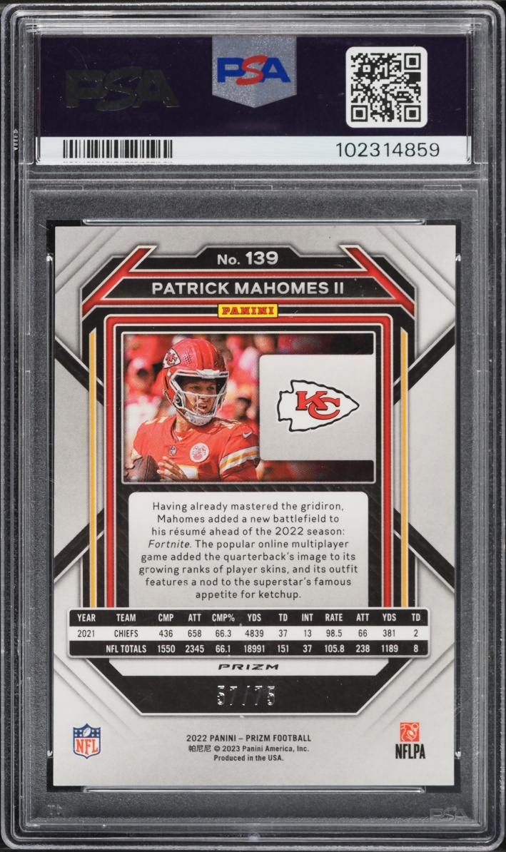 2022 Panini Prizm Green Scope Patrick Mahomes II /75 #139 PSA 9 MINT
