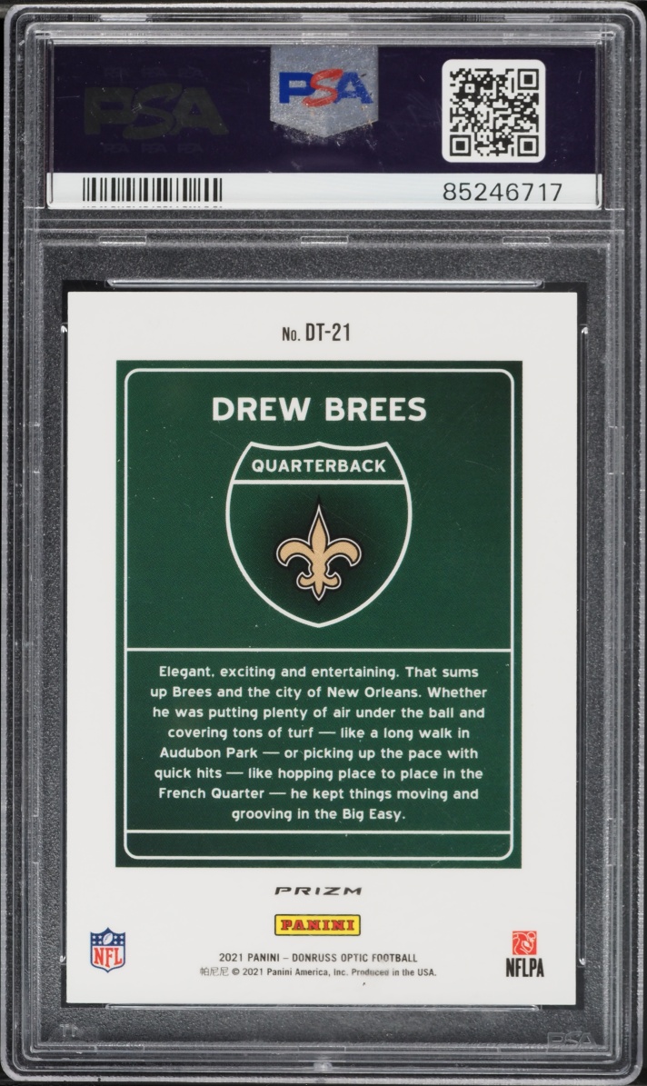 2021 Donruss Optic Downtown Prizm Drew Brees #DT-21 PSA 10 GEM MINT