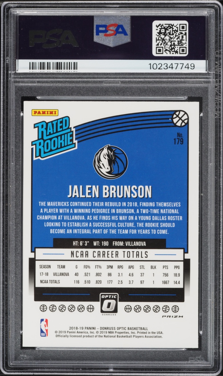 2018 Donruss Optic Hyper Pink Prizm Jalen Brunson ROOKIE #179 PSA 10 GEM MINT