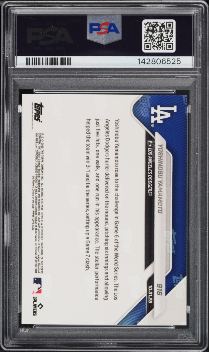 2025 Topps Now Yoshinobu Yamamoto #916 PSA 10 GEM MINT