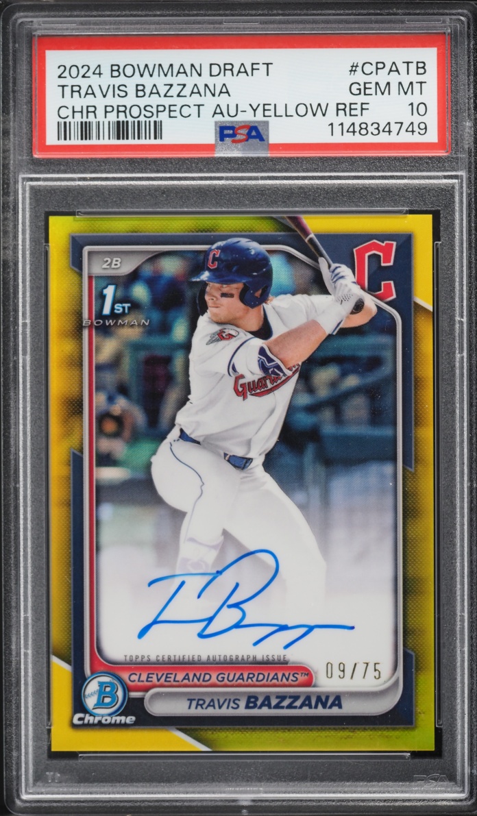 2024 Bowman Draft Chrome Yellow Refractor Travis Bazzana PROSPECT AUTO /75 #CPATB PSA 10 GEM