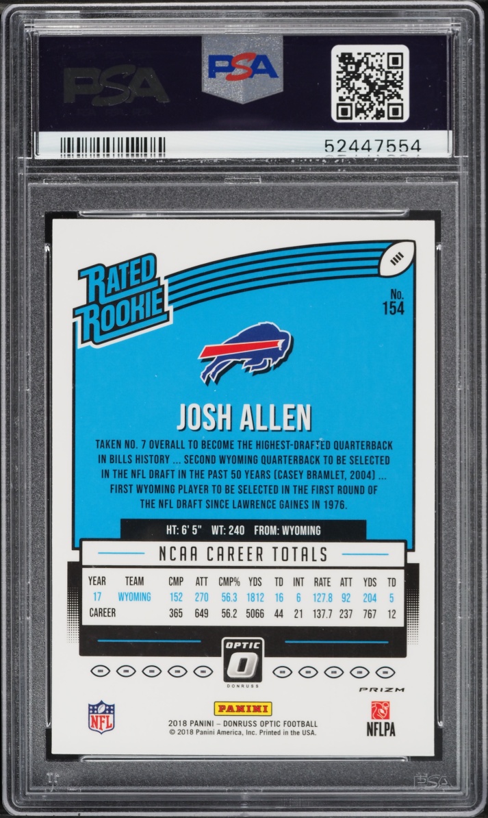 2018 Donruss Optic Pink Josh Allen ROOKIE #154 PSA 9 MINT