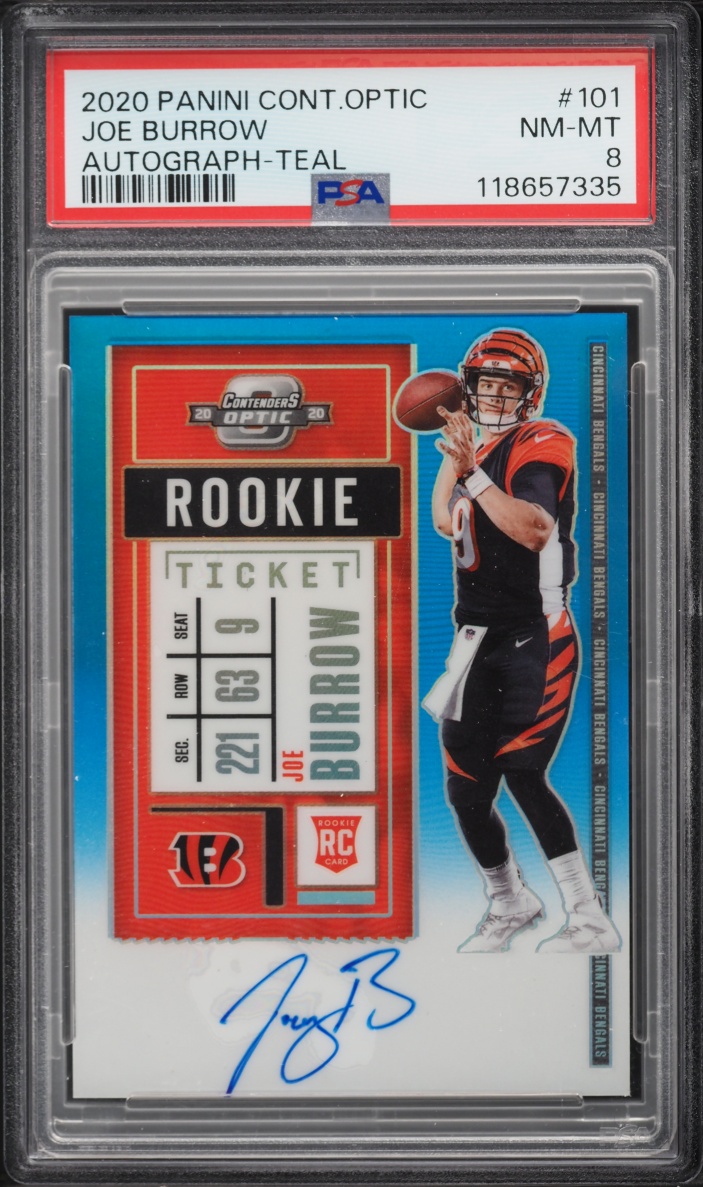 2020 Panini Contenders Optic Teal Joe Burrow ROOKIE AUTO /99 #101 PSA 8 NM-MT