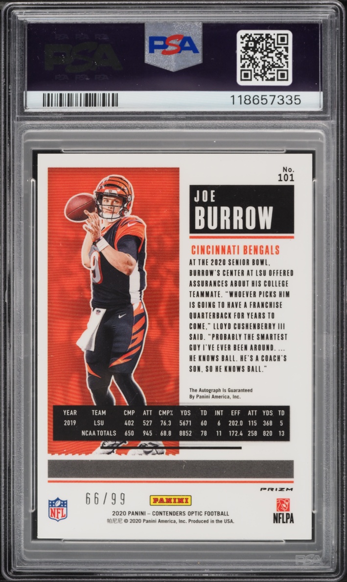 2020 Panini Contenders Optic Teal Joe Burrow ROOKIE AUTO /99 #101 PSA 8 NM-MT